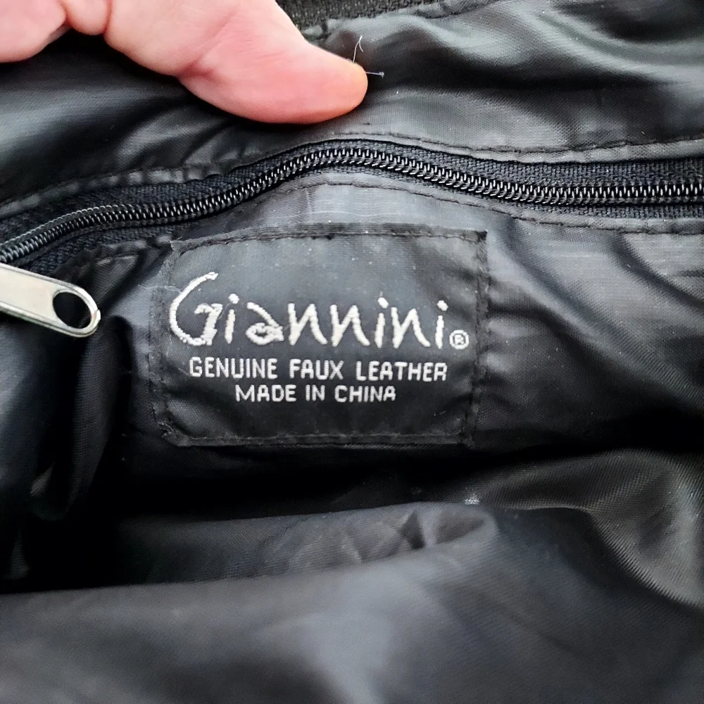 Giannini Black faux leather wrist bag Purse 3D floral detail Artsy Unique Quirky